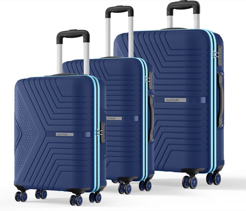 Magnum by Safari Hard Body Set of 3 Luggage 4 Wheels - Magnum Zeno (Small 55cm | Medium 66cm | Large 75cm) 4W - Blue