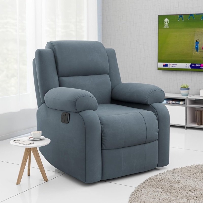 Green Soul Comfy | Rocking, Revolving and Recline| 1 Seater Recliner Sofa with Soft Suede Fabric & Luxuriously Padded Body | 3 Years Warranty Color (Soothing Grey) | Installation Provided