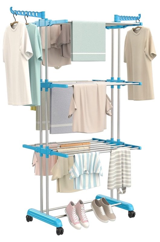 Synergy - Premium Heavy Duty Stainless Steel Clothes Drying Stand | Cloth Dryer Stand | Cloth Stand for Drying Clothes Foldable | Cloth Hanging Stand | Cloth Drying Stand (3 Tier) White - SY-CS21